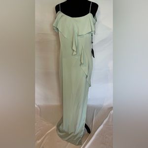 Adrianna Papell | Mint Ruffled Dress with Cold Shoulder Sleeves | Size 12